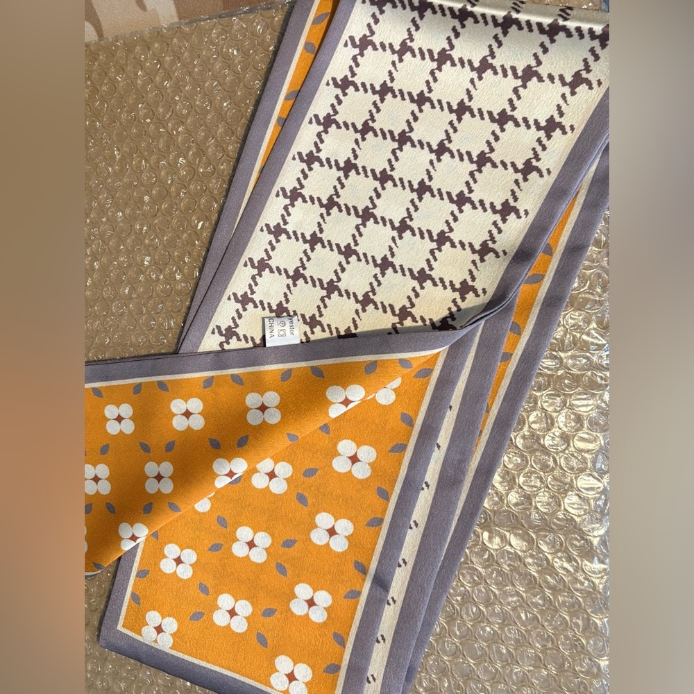 Orange and Gray Patterned Scarf with Two Different Sides